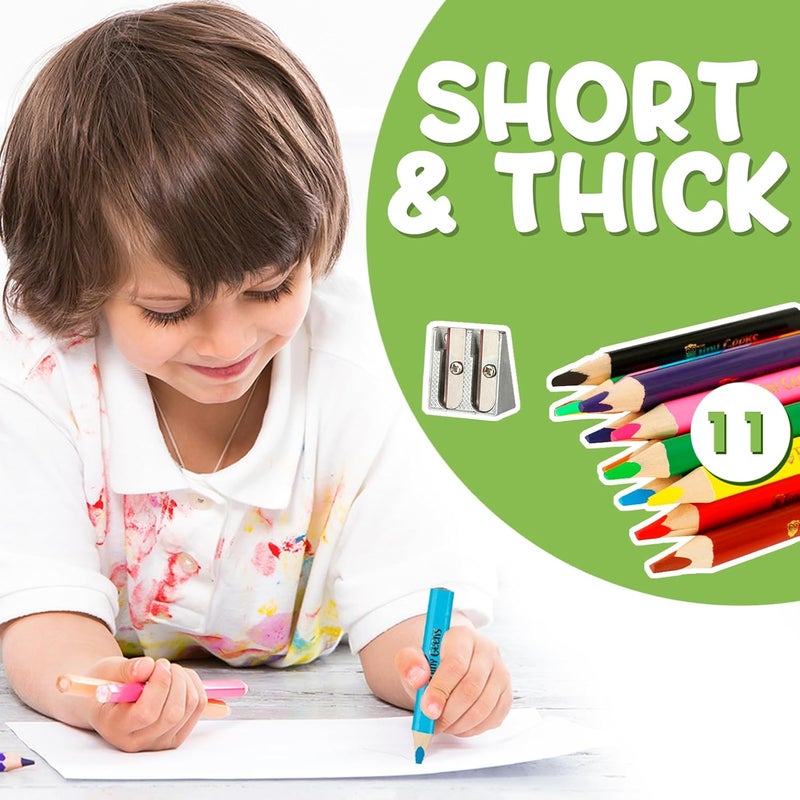 TinyGeeks Jumbo Color Pencils Set For Kids - Short Fat Triangle Pencils for Kids Ages 3-7 - For Preschoolers, Kindergarten, Toddlers, Beginners - Triangular Shape With Sharpeners - Image 2